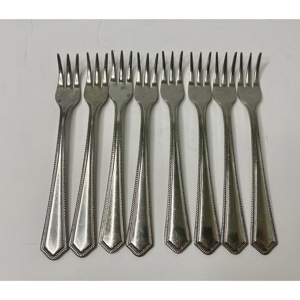 National Stainless NST88 Japan Cocktail Forks Stainless Lot 8 Rope Edge Flatware